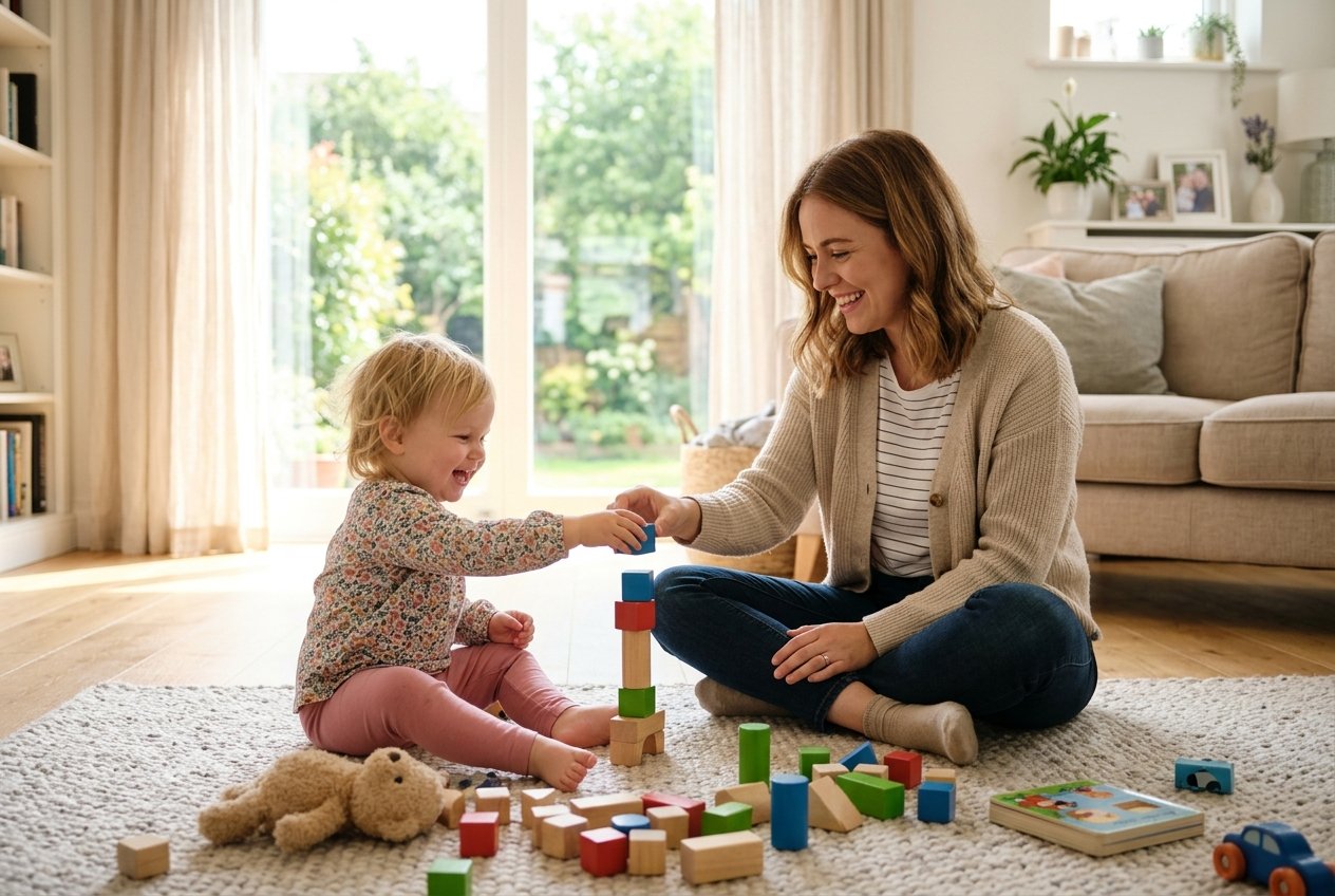 Happy child cared for by a professional nanny