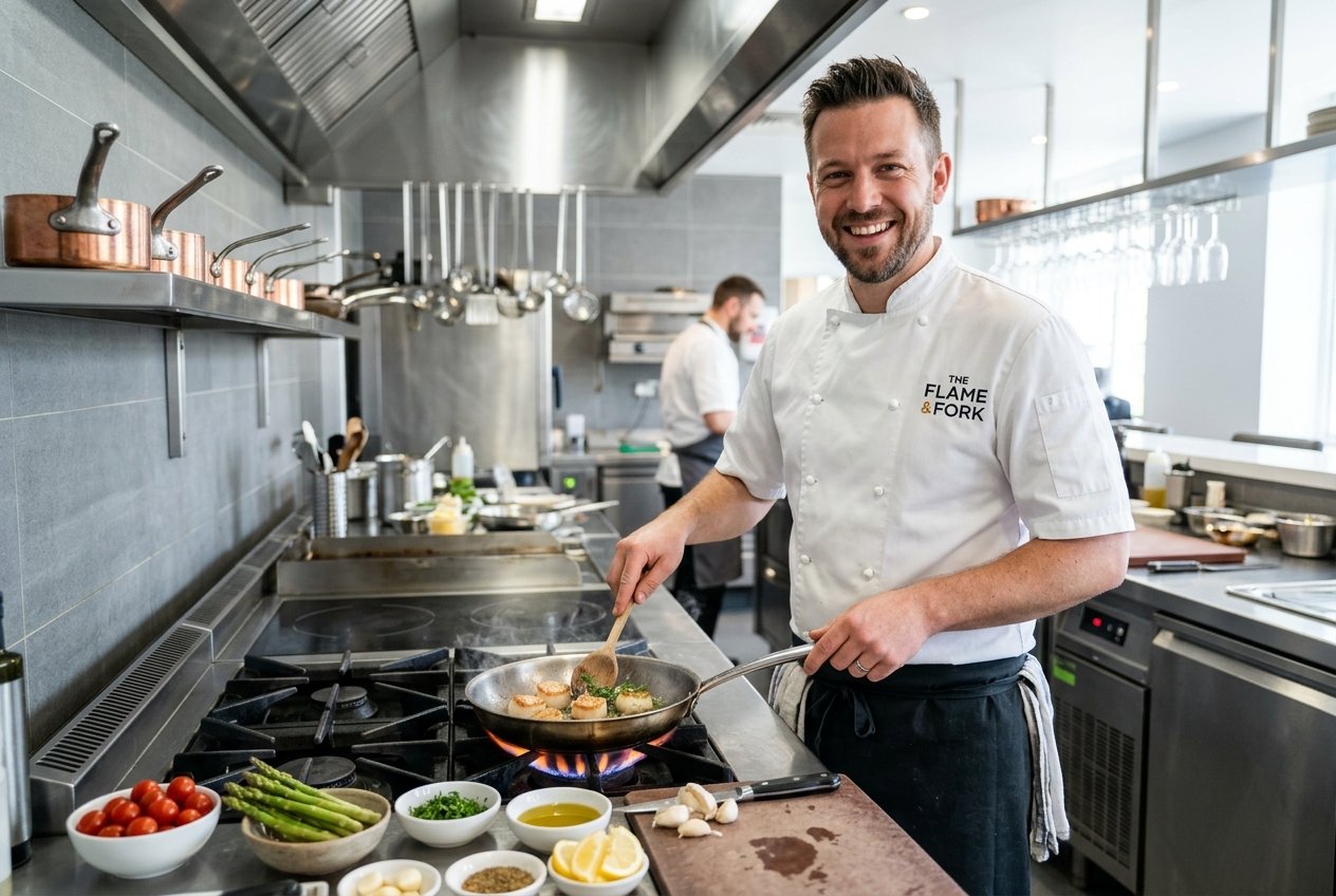 Professional cook preparing a meal in the kitchen