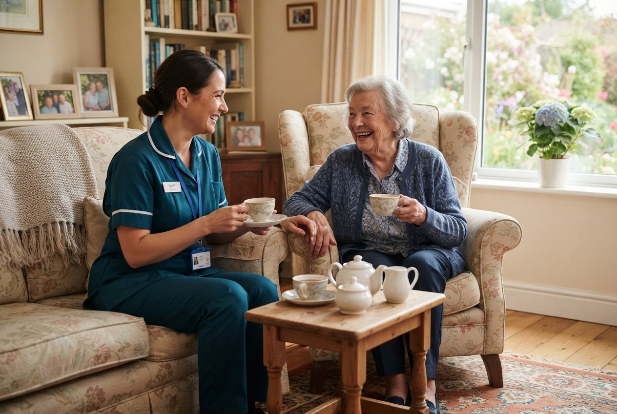 Caring companion assisting an elderly person