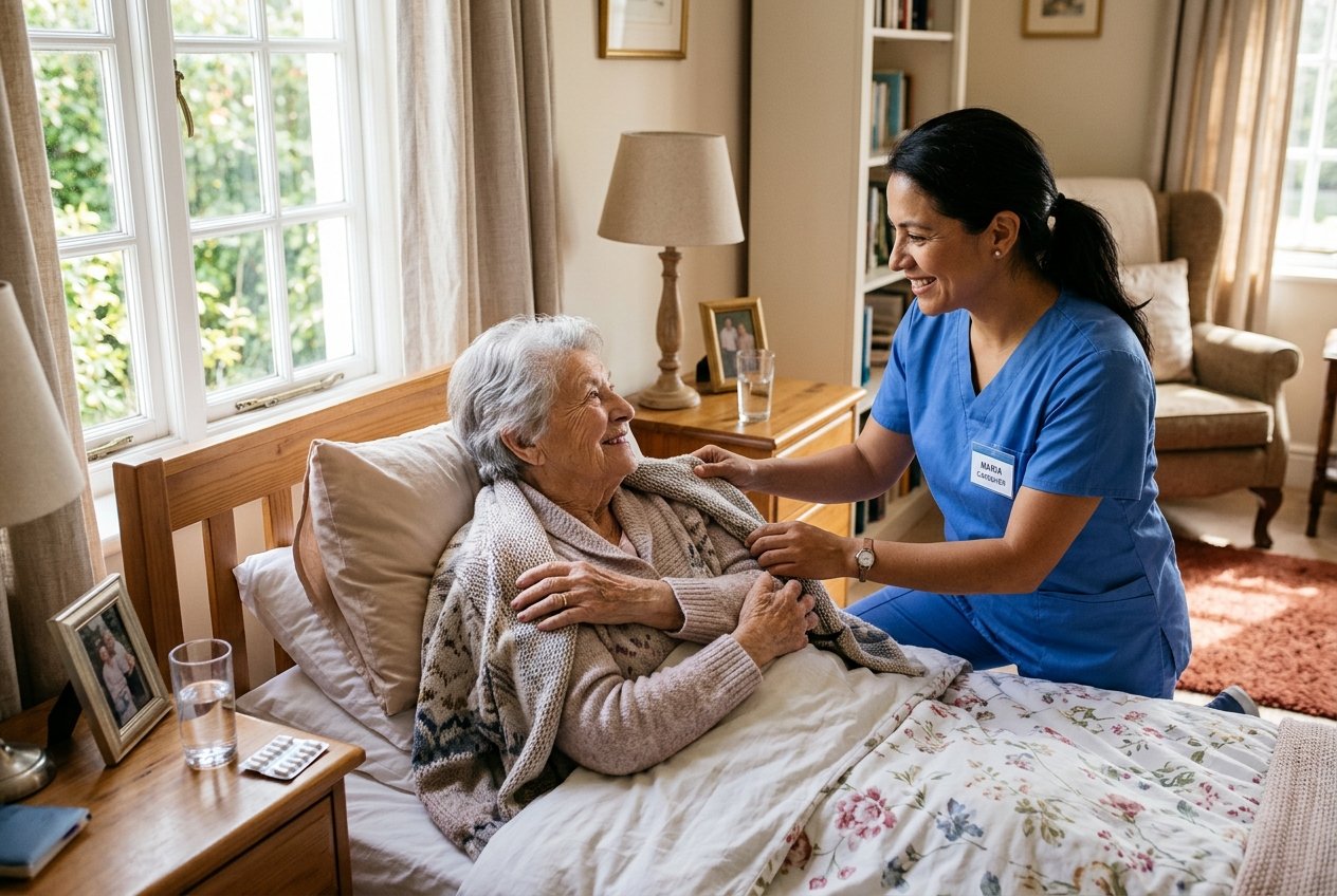 Professional caretaker caring for a patient